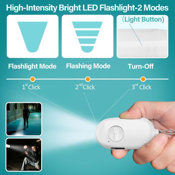 Hion Taschenalarm Frauen,2St 130DB Wiederaufladbar Persönlicher Selbstverteidigung Alarm mit LED-Beleuchtung,Panikalarm Handtaschenalarm Schlüsselanhänger für Kinder,ältere Menschen(Weiß+Schwarz)
