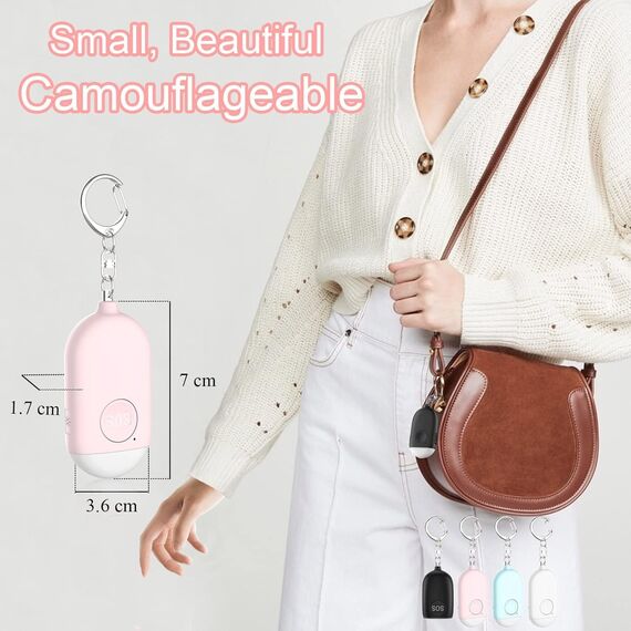 Hion Taschenalarm Frauen,2er Pack 130DB Wiederaufladbar Persönlicher Selbstverteidigung Alarm mit LED-Beleuchtung, Panikalarm Handtaschen Schlüsselanhänger für Frauen,Kinder,ältere Menschen（Rosa+Blau）