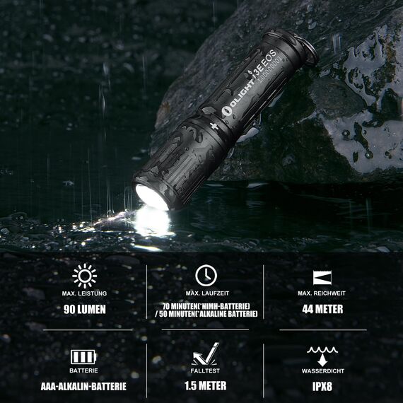 OLIGHT I3E EOS Mini LED Taschenlampe Schlüsselanhänger 90 Lumen und 44m Reichweite, kleine Flashlight Schlüsselbund Handlampe Wasserdicht IPX8, AAA Batterie, für Camping, Wandern