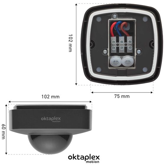 Oktaplex 2er Set Tim Bewegungsmelder aussen 360 Grad Infrarot-Sensor inkl. Fernbedienung Decken-Bewegungsmelder IP65 anthrazit 230V