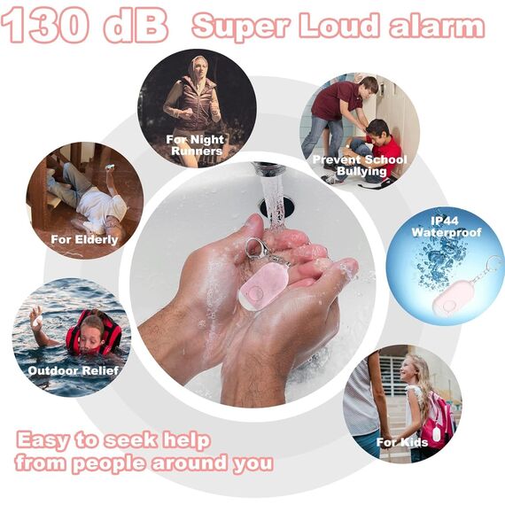 Hion Taschenalarm Frauen,2er Pack 130DB Wiederaufladbar Persönlicher Selbstverteidigung Alarm mit LED-Beleuchtung, Panikalarm Handtaschen Schlüsselanhänger für Frauen,Kinder,ältere Menschen（Rosa+Blau）