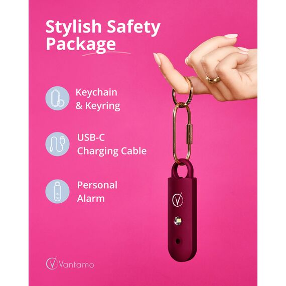 Vantamo Taschenalarm Extra Laut 130dB Mit 2 Lautsprechern Für Selbstverteidigung Frauen, Hell Taschenlampe & Batteriewarnung, Alarm Für Frauen Unterwegs Mit Schlüsselanhänger