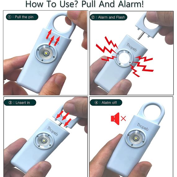 Der Original Persönlicher Alarm Für Frauen, Schlüsselanhänger Mit Alarm, Wiederaufladbar, 135 dB Sirene, Stroboskop, SOS-LED-Licht. Hilft älteren Menschen und Kindern Notruf (Aqua)