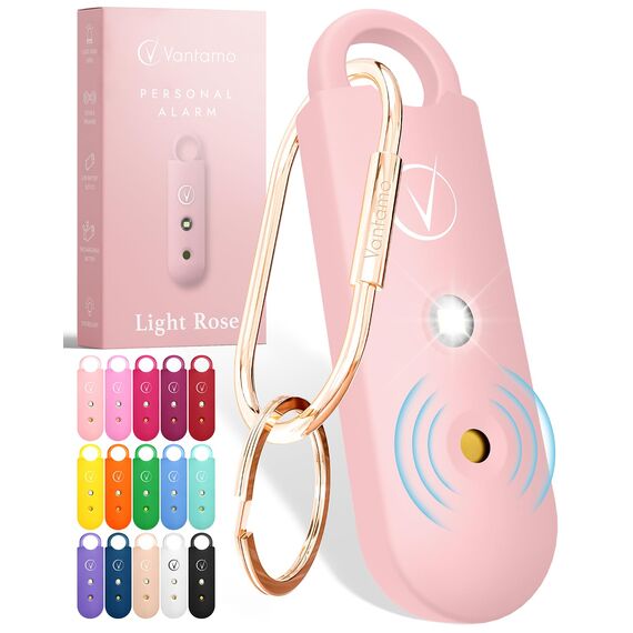 Vantamo Taschenalarm Extra Laut 130dB Mit 2 Lautsprechern Für Selbstverteidigung Frauen, Hell Taschenlampe & Batteriewarnung, Alarm Für Frauen Unterwegs Mit Schlüsselanhänger