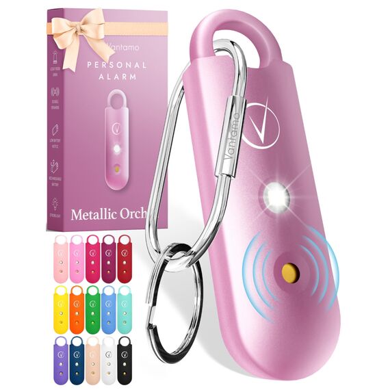 Vantamo Taschenalarm Extra Laut 130dB Mit 2 Lautsprechern Für Selbstverteidigung Frauen, Hell Taschenlampe & Batteriewarnung, Alarm Für Frauen Unterwegs Mit Schlüsselanhänger