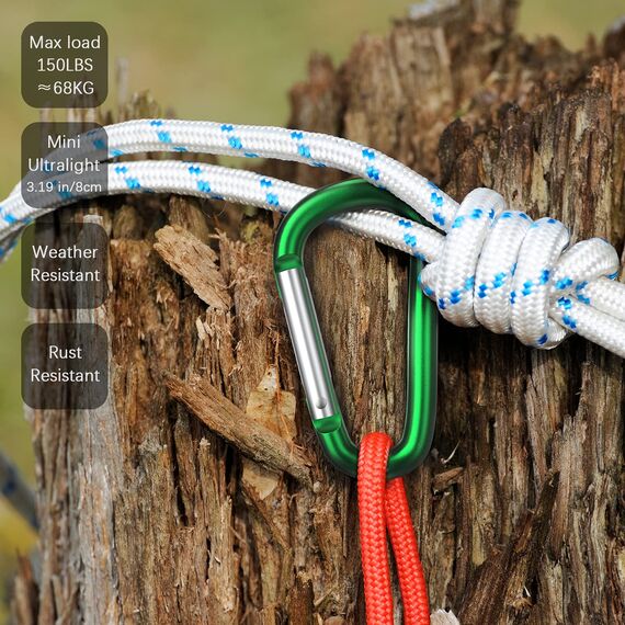 Sprookber 3" Aluminium Karabiner D-Ring - karabinerhaken Clips mit Federschnapphaken für Schlüsselanhänger Clip - 10 Stücke