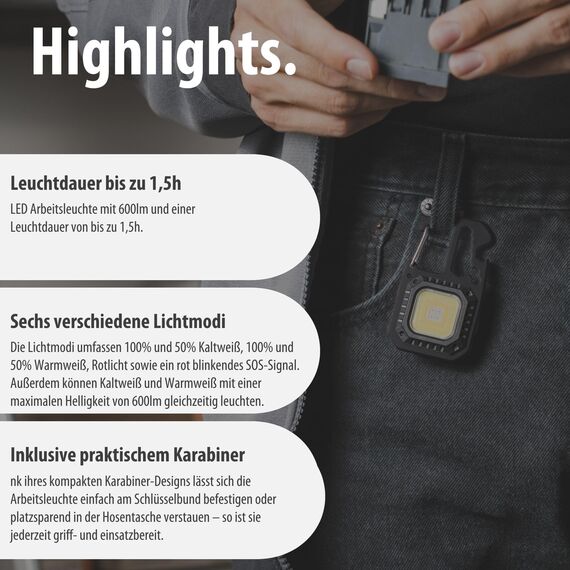 Brennenstuhl Mini LED Taschenlampe MTL 600 A (Akku Werkstattlampe 600lm, 7 Lichtmodi, Schlüsselanhänger, Flaschenöffner, Bits und Schraubenschlüsseln für den Alltag, Notfall oder das Camping)