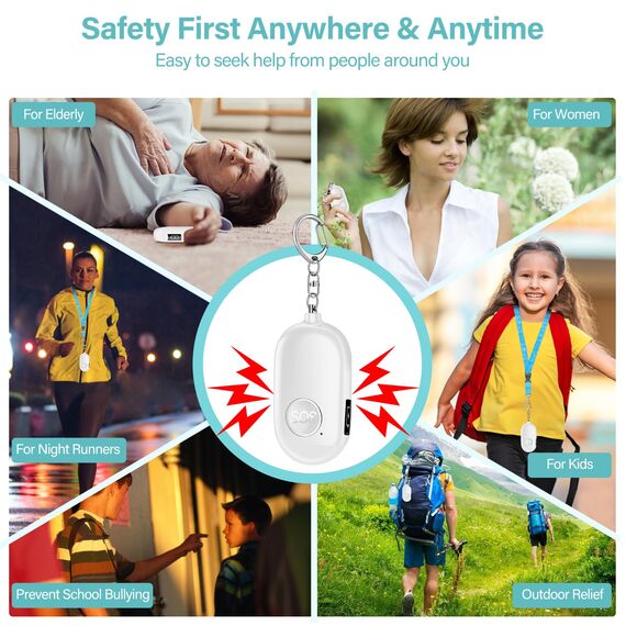 Hion Taschenalarm Frauen,2St 130DB Wiederaufladbar Persönlicher Selbstverteidigung Alarm mit LED-Beleuchtung,Panikalarm Handtaschenalarm Schlüsselanhänger für Kinder,ältere Menschen(Weiß+Schwarz)