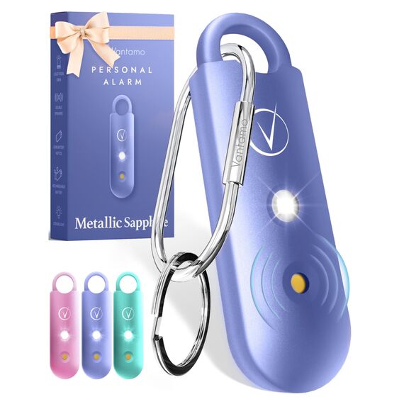 Vantamo Taschenalarm Extra Laut 130dB Mit 2 Lautsprechern Für Selbstverteidigung Frauen, Hell Taschenlampe & Batteriewarnung, Alarm Für Frauen Unterwegs Mit Schlüsselanhänger