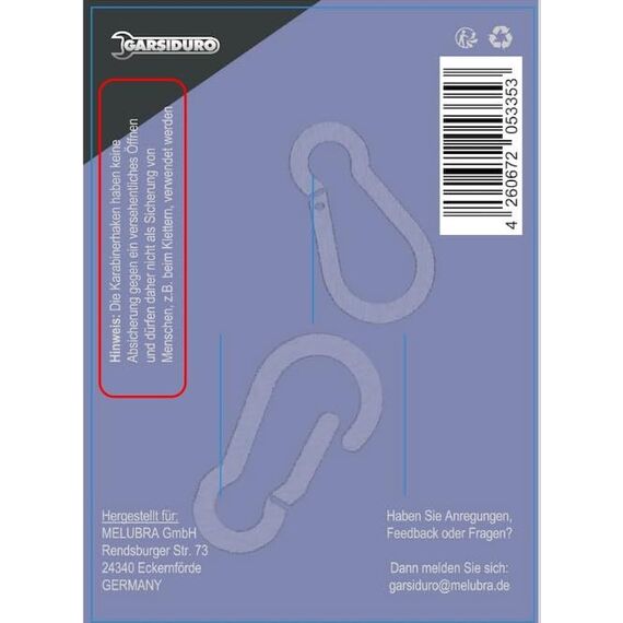 GARSIDURO® Edelstahl Karabiner | 5er Set 7x70 mm | Karabinerhaken DIN 5299 rostfrei | Feuerwehr-Karabiner mit Schnappverschluss geeignet als Schlüsselanhänger oder für Schwerlast und Hundeleine