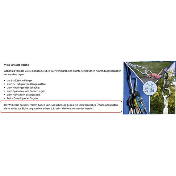 GARSIDURO® Edelstahl Karabiner | 5er Set 7x70 mm | Karabinerhaken DIN 5299 rostfrei | Feuerwehr-Karabiner mit Schnappverschluss geeignet als Schlüsselanhänger oder für Schwerlast und Hundeleine