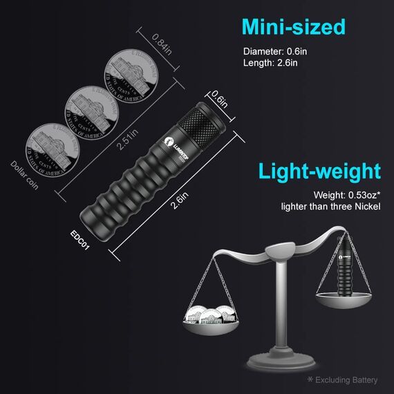 LUMINTOP EDC01 Mini LED kleine Taschenlampe 120 Lumen Superhelle, Schlüsselanhänger lampe, 3 Modi, IPX8 wasserdicht(Schwarz)