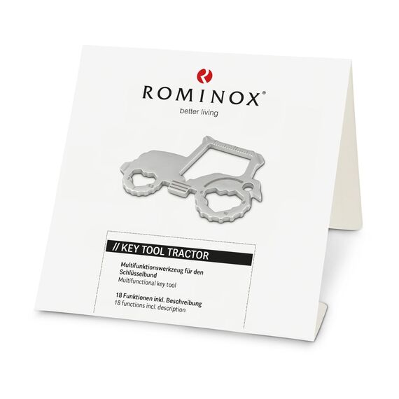 Geschenkartikel: ROMINOX Key Tool // Traktor, 18 Funktionen, Keytool Schlüsselanhänger, Flaschenöffner, Edelstahl Multitool, Multifunktionswerkzeug, Kleinigkeit für Adventskalender