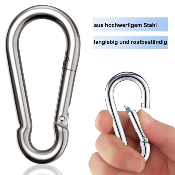 Boxcute 6 Stück Karabinerhaken groß, Karabiner groß belastbar bis 400kg,φ8x80mm,Premium Legierter Stahl,Karabiner mit Federhaken, für alle Zughilfen und Griffe mit Einer Öse