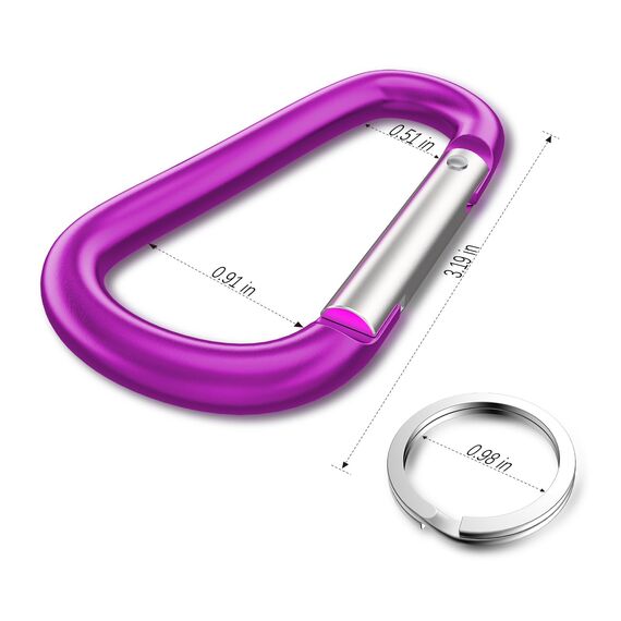Sprookber 3" Aluminium Karabiner D-Ring - karabinerhaken Clips mit Federschnapphaken für Schlüsselanhänger Clip - 10 Stücke (Lila)