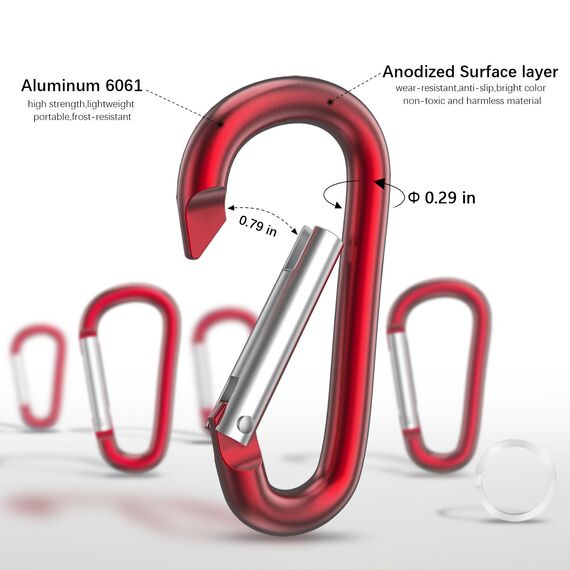 sprookber 3" Aluminium Karabiner D-Ring - karabinerhaken Clips mit Federschnapphaken für Schlüsselanhänger Clip - 10 Stücke