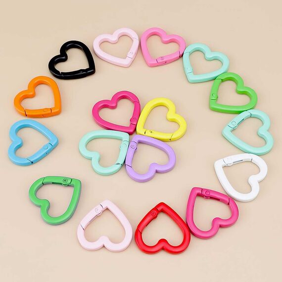 0XBIT 30 Stück Mini Schlüsselring Karabiner Herz, Bunt Karabinerring, Feder Taschen Karabinerhaken, für Riemenkette, Schlüsselanhänger, Rucksack, DIY-Bastelarbeiten