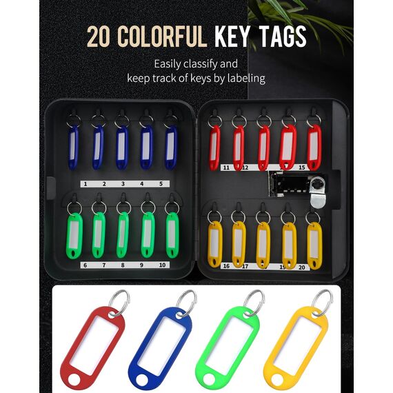 Uniclife 20 Position Schlüssel Kabinett mit Kombination Lock Resettable Black Digital Security Storage Box Steel Key Organizer mit bunten Schlüsselanhänger Etiketten Aufkleber und Haken