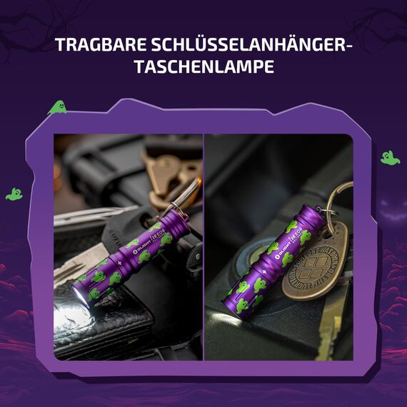 OLIGHT I3E EOS Mini LED Taschenlampe Schlüsselanhänger 90 Lumen und 44m Reichweite, kleine Flashlight Schlüsselbund Handlampe Wasserdicht IPX8, AAA Batterie, für Camping (Halloween