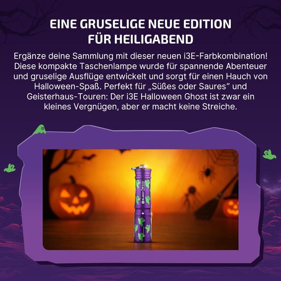 OLIGHT I3E EOS Mini LED Taschenlampe Schlüsselanhänger 90 Lumen und 44m Reichweite, kleine Flashlight Schlüsselbund Handlampe Wasserdicht IPX8, AAA Batterie, für Camping (Halloween