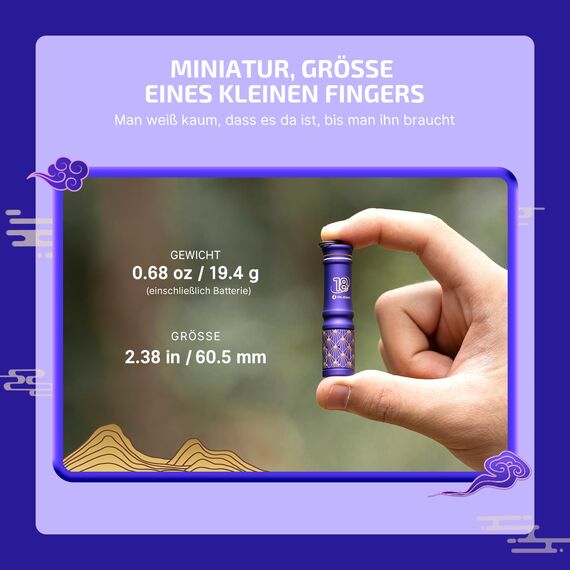 OLIGHT I3E EOS Mini LED Taschenlampe Schlüsselanhänger 90 Lumen und 44m Reichweite, kleine Flashlight Schlüsselbund Handlampe Wasserdicht IPX8, AAA Batterie, für Camping, Wandern Lila Gold