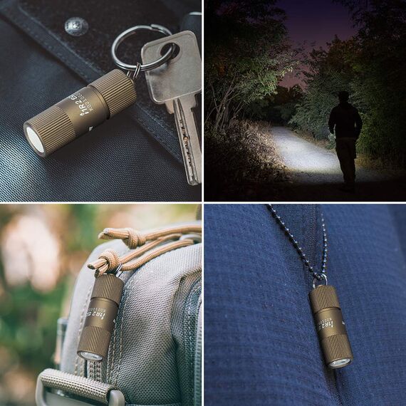 OLIGHT I1R II Mini LED Taschenlampe Schlüsselbund 150 Lumen, Schlüsselanhänger Wiederaufladbarer EOS Kleine Handlampe, Wasserdicht IPX8 für outdoor Camping Wandern, mit USB Kabel(Desert Tan)