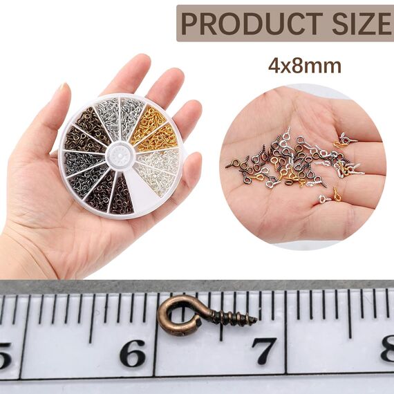 ZFKXGS 600Stk Schraubhaken Kleine Ösenschraube 4x8mm Mini Augenschrauben Metall Hakenschrauben Augen Schraubösen für Schlüsselanhänger Schmuckherstellung DIY Kunsthandwerk Holz Basteln Möbel, 6 Farben