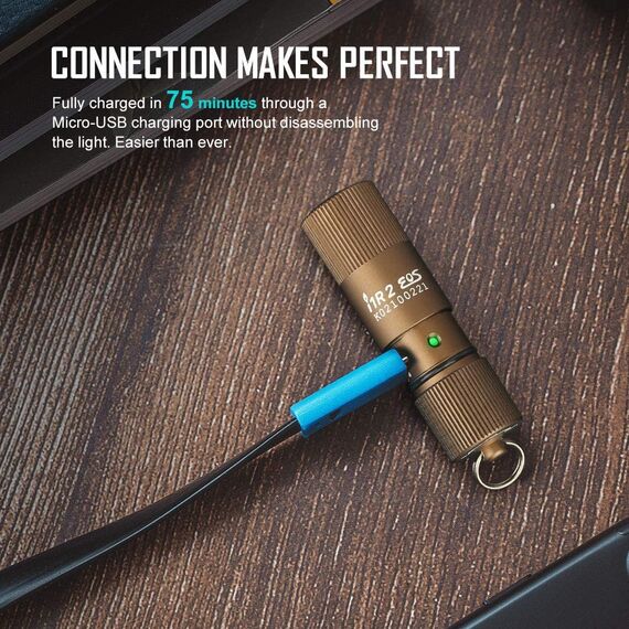 OLIGHT I1R II Mini LED Taschenlampe Schlüsselbund 150 Lumen, Schlüsselanhänger Wiederaufladbarer EOS Kleine Handlampe, Wasserdicht IPX8 für outdoor Camping Wandern, mit USB Kabel(Desert Tan)