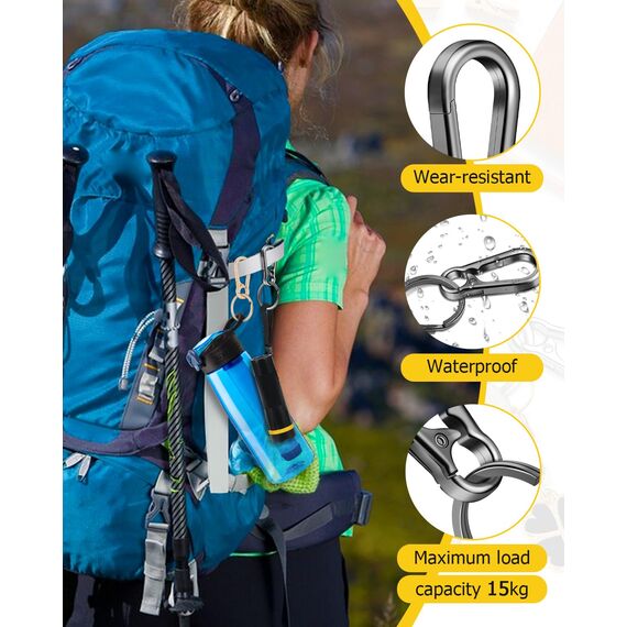 3 Stück Karabiner Schlüsselanhänger, Karabinerhaken Klein Metall Schlüsselkarabiner Carabiner, Schlüsselring mit Karabiner für Aufhängen im Rucksack, Autoschlüssel (Silber)