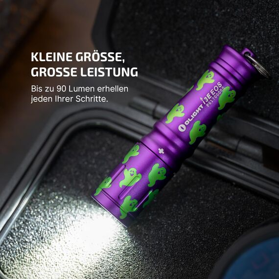 OLIGHT I3E EOS Mini LED Taschenlampe Schlüsselanhänger 90 Lumen und 44m Reichweite, kleine Flashlight Schlüsselbund Handlampe Wasserdicht IPX8, AAA Batterie, für Camping (Halloween
