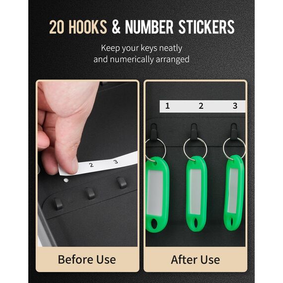 Uniclife 20 Position Schlüssel Kabinett mit Kombination Lock Resettable Black Digital Security Storage Box Steel Key Organizer mit bunten Schlüsselanhänger Etiketten Aufkleber und Haken