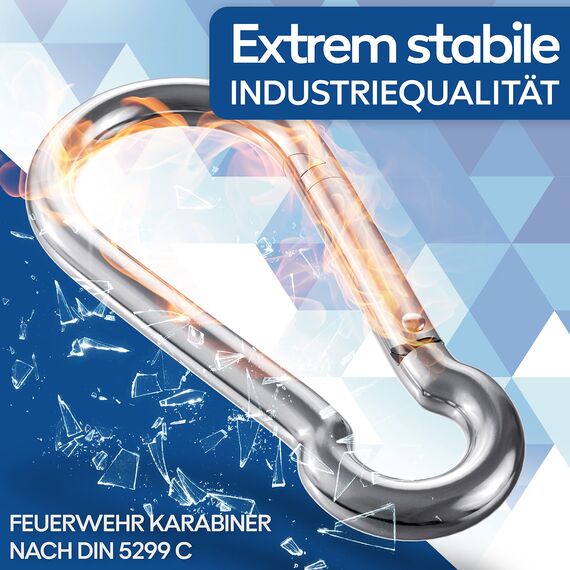 GARSIDURO® Edelstahl Karabiner | 2er Set 4x40 mm | Karabinerhaken DIN 5299 rostfrei | Feuerwehr-Karabiner mit Schnappverschluss geeignet als Schlüsselanhänger oder für Schwerlast und Hundeleine
