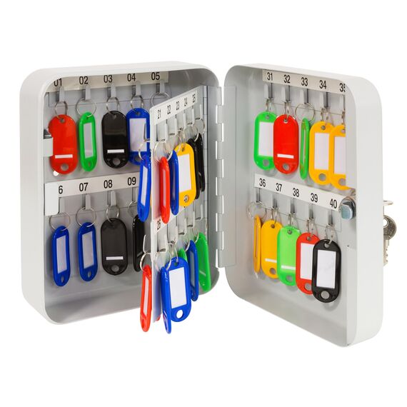 ARREGUI PLL40 Schlüsselschrank | Schlüsselkasten | Schlüsselbox aus lackiertem Stahl | Abschließbar mit 40 Haken und Schlüsselschloss | inkl. 40 beschriftbare Schlüsselanhänger | 20x16x8 cm | Grau