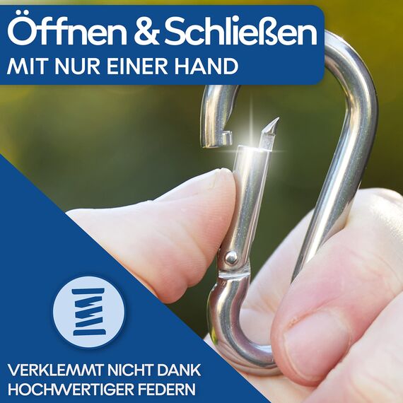 GARSIDURO® Edelstahl Karabiner | 10er Set 7x70 mm | Karabinerhaken DIN 5299 rostfrei | Feuerwehr-Karabiner mit Schnappverschluss geeignet als Schlüsselanhänger oder für Schwerlast und Hundeleine