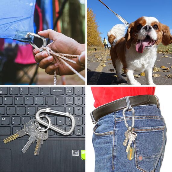 Sprookber 3" Aluminium Karabiner D-Ring - karabinerhaken Clips mit Federschnapphaken für Schlüsselanhänger Clip - 10 Stücke