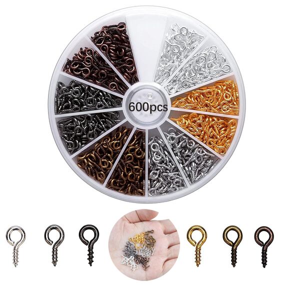 ZFKXGS 600Stk Schraubhaken Kleine Ösenschraube 4x8mm Mini Augenschrauben Metall Hakenschrauben Augen Schraubösen für Schlüsselanhänger Schmuckherstellung DIY Kunsthandwerk Holz Basteln Möbel, 6 Farben
