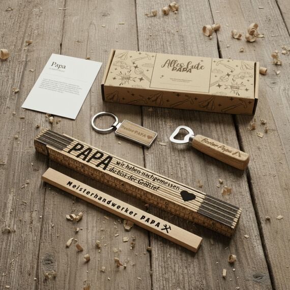 Presentix® Bester Papa Geschenkset - mit Bieröffner, Zollstock, Bleistift und Schlüsselanhänger | Geschenke für Väter | Geburtstagsgeschenk für Männer | bester Papa Geschenke | Geschenkbox Papa