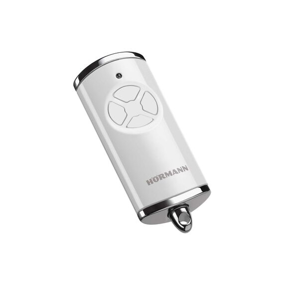 Hörmann Handsender HSE 4 BS (Frequenz 868 MHz, Hochglanz weiß, Garagentorantrieb mit Chrom-Kappen, Batterien, Maße 28x70x14 mm, inkl. Schlüsselring) 4511565