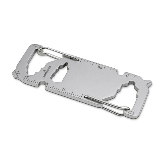 Geschenkartikel: ROMINOX Key Tool // Link – 20 Funktionen, Karabiner, Keytool Schlüsselanhänger, Edelstahl Multitool, Multifunktionswerkzeug, Kleinigkeit für Adventskalender