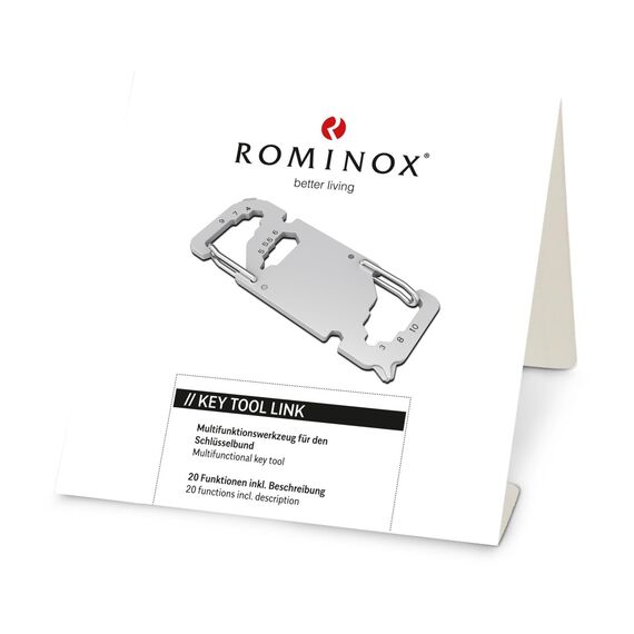 Geschenkartikel: ROMINOX Key Tool // Link – 20 Funktionen, Karabiner, Keytool Schlüsselanhänger, Edelstahl Multitool, Multifunktionswerkzeug, Kleinigkeit für Adventskalender