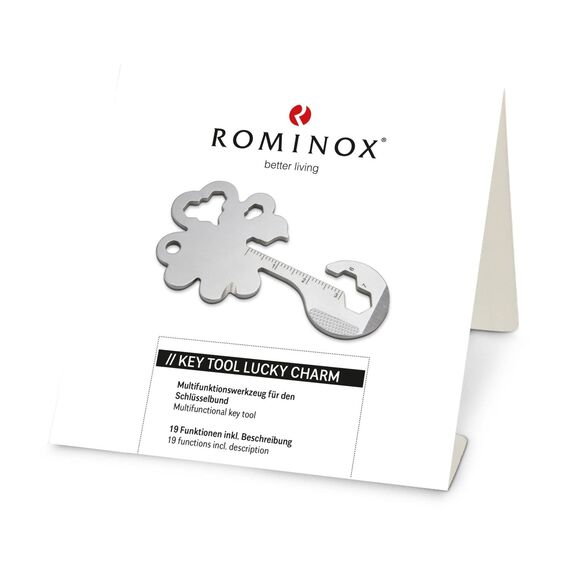Geschenkartikel: ROMINOX Key Tool Lucky Charm, 19 Funktionen, Schlüsselanhänger Kleeblatt, Glücksbringer, Edelstahl Multitool, Multifunktionswerkzeug, Kleinigkeit für Adventskalender