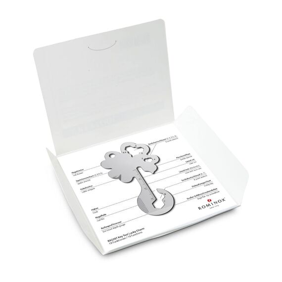 Geschenkartikel: ROMINOX Key Tool Lucky Charm, 19 Funktionen, Schlüsselanhänger Kleeblatt, Glücksbringer, Edelstahl Multitool, Multifunktionswerkzeug, Kleinigkeit für Adventskalender