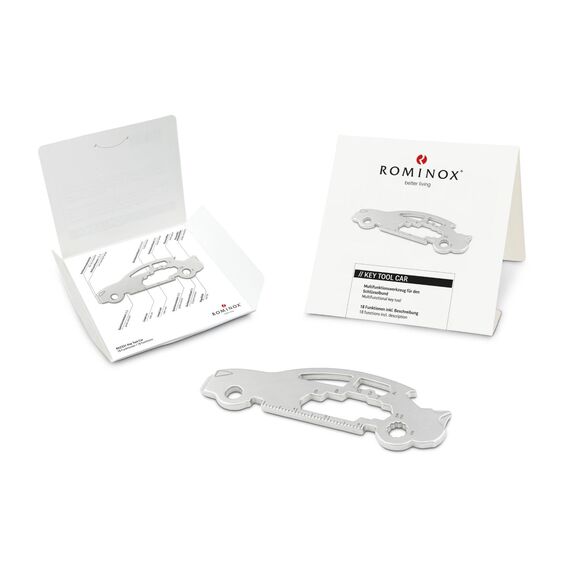 Geschenkartikel: ROMINOX Key Tool // Auto/Car, 18 Funktionen, Keytool Schlüsselanhänger, Flaschenöffner, Edelstahl Multitool, Multifunktionswerkzeug, Führerschein, Kleinigkeit für Adventskalender