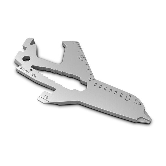Geschenkartikel: ROMINOX Key Tool // Airplane, 18 Funktionen, Keytool Schlüsselanhänger Flugzeug/Pilot, Edelstahl Multitool, Multifunktionswerkzeug, Kleinigkeit für Adventskalender