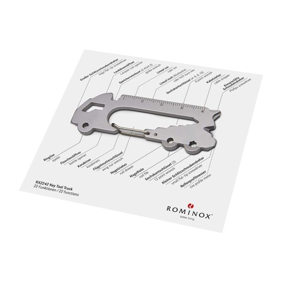 Geschenkartikel: ROMINOX Key Tool, Truck, 22 Funktionen, Keytool Schlüsselanhänger LKW, Edelstahl Multitool, Multifunktionswerkzeug, Kleinigkeit für Adventskalender