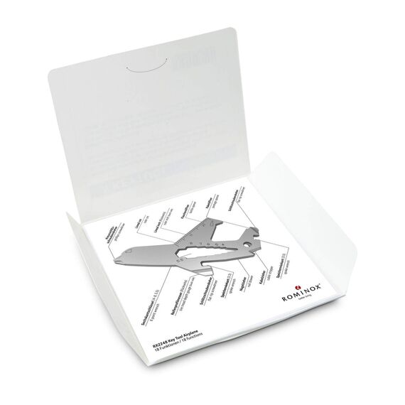 Geschenkartikel: ROMINOX Key Tool // Airplane, 18 Funktionen, Keytool Schlüsselanhänger Flugzeug/Pilot, Edelstahl Multitool, Multifunktionswerkzeug, Kleinigkeit für Adventskalender