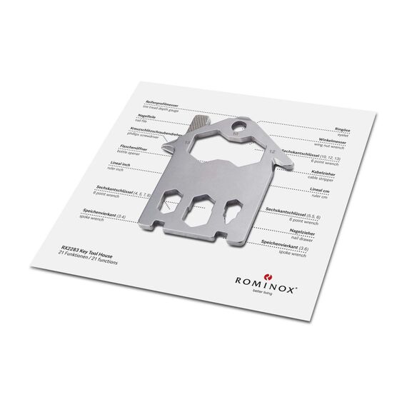 Geschenkartikel: ROMINOX Key Tool // House – 21 Funktionen, Umzug, Einzug, Richtfest, Keytool Schlüsselanhänger, Edelstahl Multitool, Multifunktionswerkzeug, Kleinigkeit für Adventskalender