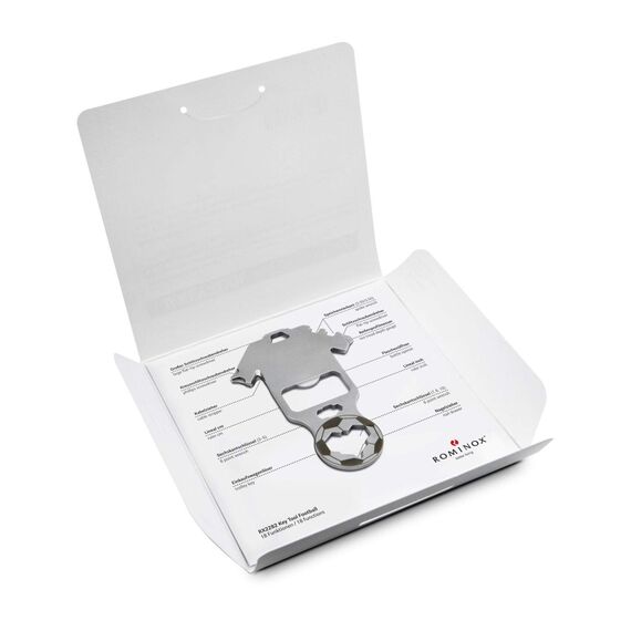 Geschenkartikel: ROMINOX Key Tool // Football – 18 Funktionen, Keytool Schlüsselanhänger Fußball-Fan, Multitool, Multifunktionswerkzeug, Fußball EM, World Cup, Kleinigkeit für Adventskalender