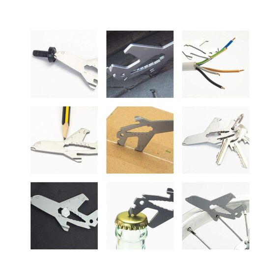 Geschenkartikel: ROMINOX Key Tool // Airplane, 18 Funktionen, Keytool Schlüsselanhänger Flugzeug/Pilot, Edelstahl Multitool, Multifunktionswerkzeug, Kleinigkeit für Adventskalender