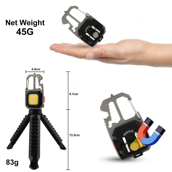 T-SUN Tragbare Mini LED Arbeitsleuchte Schlüsselanhänger Taschenlampe 7 Modi 800 Lumen Wiederaufladbare Inspektionsleuchten mit Flaschenöffner Magnetfuß für Camping Reparatur Notbeleuchtung (4 PCS)